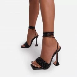 Woman Nuheel Elegant Strappy Sandals For Women, Black Heels,Weave Sandals, Party Shoes