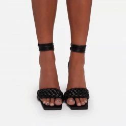 Woman Nuheel Elegant Strappy Sandals For Women, Black Heels,Weave Sandals, Party Shoes