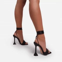 Woman Nuheel Elegant Strappy Sandals For Women, Black Heels,Weave Sandals, Party Shoes