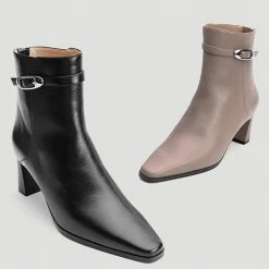 Nuheel® Nuheel Leather Booties For Women Metal Buckle Ankle Boots Black 11 Ankle & Bootie