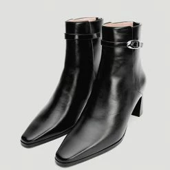 Nuheel® Nuheel Leather Booties For Women Metal Buckle Ankle Boots Black 11 Ankle & Bootie