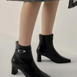 Nuheel® Nuheel Leather Booties For Women Metal Buckle Ankle Boots Black 11 Ankle & Bootie