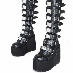 Nuheel® High Boots Nuheel Metal Buttons Black Platform Boots For Women Heel Height 4.7 Inches