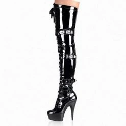 Nuheel® Nuheel Patent Leather Glossy Pole Dance Boots Strap Platform Boots Metal Buckle Knee High Boots Lace Up Boots