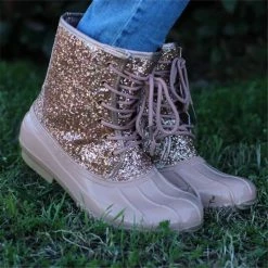 Nuheel® Woman Nuheel Sequin Duck Boots And Fashionable Rain Boots Women Color Matching Martin Boots, Rubber Boots