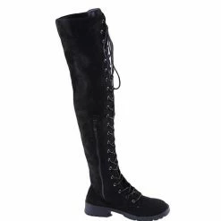 Nuheel® Nuheel Suede Thigh High Boots Front Tie Low Heel Over The Knee Boots 11