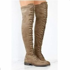 Nuheel® Nuheel Suede Thigh High Boots Front Tie Low Heel Over The Knee Boots 11