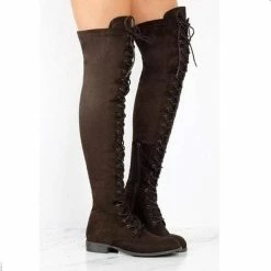 Nuheel® Nuheel Suede Thigh High Boots Front Tie Low Heel Over The Knee Boots 11
