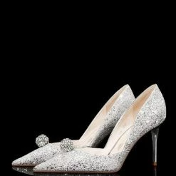 Nuheel White Veil Wedding Shoes Golden Rhinestone Thin Heel Bridesmaid Shoes