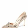 Nuheel White Veil Wedding Shoes Golden Rhinestone Thin Heel Bridesmaid Shoes