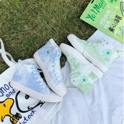 Nuheel® Nuheel Women High Top Canvas Sneakers Lace Up Graffiti Gradient Casual Flat Walking Shoes