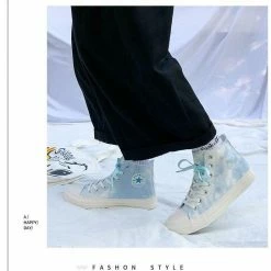 Nuheel® Nuheel Women High Top Canvas Sneakers Lace Up Graffiti Gradient Casual Flat Walking Shoes