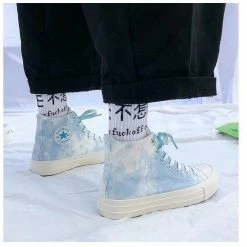 Nuheel® Nuheel Women High Top Canvas Sneakers Lace Up Graffiti Gradient Casual Flat Walking Shoes