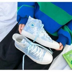 Nuheel® Nuheel Women High Top Canvas Sneakers Lace Up Graffiti Gradient Casual Flat Walking Shoes