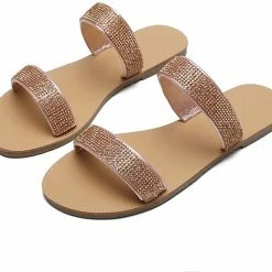 Nuheel® Sandals For Women Rhinestone Crystal Flat Open Toe Sandals