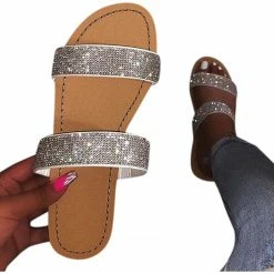 Nuheel® Sandals For Women Rhinestone Crystal Flat Open Toe Sandals