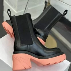 Nuheel® Nuheel Leather Platform Chelsea Boots For Women Colorblock Black Boots 12