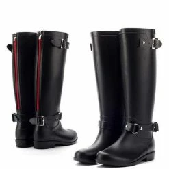 Nuheel® Nuheel Buckle Rain Boots Women Red Zipper Water Shoes Fashionable Rubber Boots 9.5