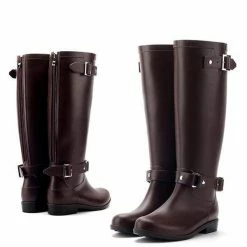 Nuheel® Nuheel Buckle Rain Boots Women Red Zipper Water Shoes Fashionable Rubber Boots 9.5