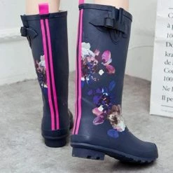 Nuheel® Nuheel Navy Print Rain Boots Women Comfortable Rubber Boots Size 8 High Boots