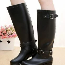 Nuheel® Nuheel Buckle Rain Boots Women Red Zipper Water Shoes Fashionable Rubber Boots 9.5