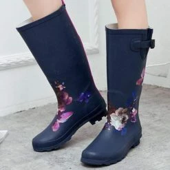 Nuheel® Nuheel Navy Print Rain Boots Women Comfortable Rubber Boots Size 8 High Boots