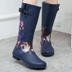Nuheel® Nuheel Navy Print Rain Boots Women Comfortable Rubber Boots Size 8 High Boots