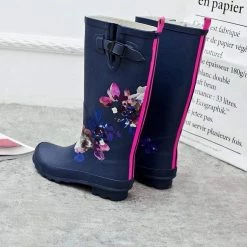 Nuheel® Nuheel Navy Print Rain Boots Women Comfortable Rubber Boots Size 8 High Boots