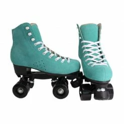 Nuheel® Nuheel Blue Suede Double Row Mens Roller Skates Pu Four-Wheel Plastic Steel Base Roller Shoes,Size 6-13.5 Man