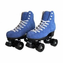 Nuheel® Nuheel Blue Suede Double Row Mens Roller Skates Pu Four-Wheel Plastic Steel Base Roller Shoes,Size 6-13.5 Man
