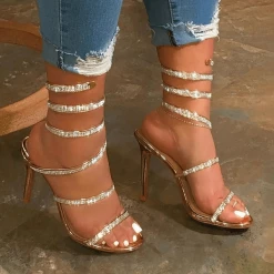 Nuheel® Lightly Diamond Padded Insole Spiral Silver Heels Woman