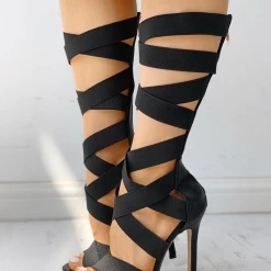 Nuheel® Bandage Lace-Up Zipper Back Thin Heels