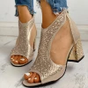 Nuheel® Woman Women's PU Chunky Heel Sandals Pumps Peep Toe Heels With Rhinestone Zipper Shoes 1 Nuheel® Woman Women's PU Chunky Heel Sandals Pumps Peep Toe Heels With Rhinestone Zipper Shoes