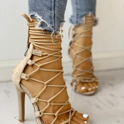 Nuheel® Woman NUHEEL HIGH HEELS SANDALS For Womens ZIPPER HOLLOW OUT LACE UP THIN
