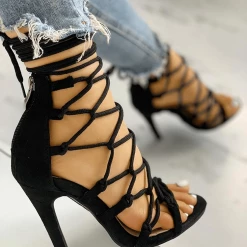 Nuheel® Woman NUHEEL HIGH HEELS SANDALS For Womens ZIPPER HOLLOW OUT LACE UP THIN