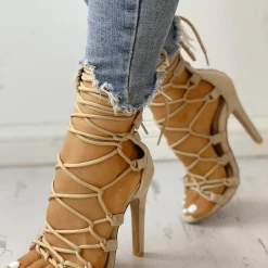 Nuheel® Woman NUHEEL HIGH HEELS SANDALS For Womens ZIPPER HOLLOW OUT LACE UP THIN