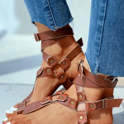 Nuheel® Toe Ring Buckled O-ring Design Flat Sandals Woman