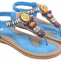 Nuheel® Women's Flat Sandals Bohemia Bead Style Herringbone Flip Flops With Beads And Stones Woman