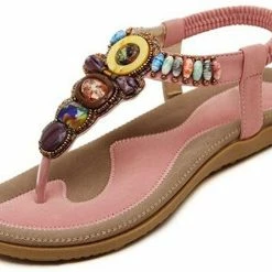 Nuheel® Women's Flat Sandals Bohemia Bead Style Herringbone Flip Flops With Beads And Stones Woman