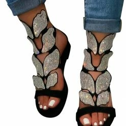 Nuheel® Womens Gladiator Flat Sandals Crystal Open Toe Rhinestone Sandals