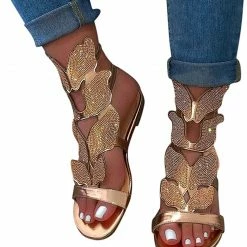Nuheel® Womens Gladiator Flat Sandals Crystal Open Toe Rhinestone Sandals