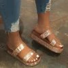 Nuheel® Platform Strappy Rhinestone Sandals For Women Slip On Flat Sandals