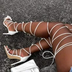 Nuheel® Nuheel 2021 New Women Knee High Sandals Open Toe Lace Up Cross Strappy Fashion Sexy Shoes Slippers & Sandals