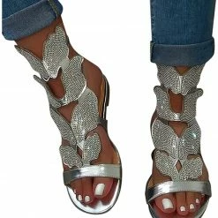 Nuheel® Womens Gladiator Flat Sandals Crystal Open Toe Rhinestone Sandals