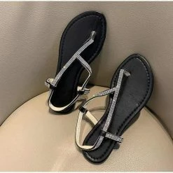 Nuheel® Summer Shoes For Women Slip On Sandals Clip Toe Fashion Rhinestone Bling Fat Footwear Woman