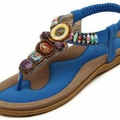 Nuheel® Women's Flat Sandals Bohemia Bead Style Herringbone Flip Flops With Beads And Stones Woman