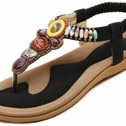 Nuheel® Women's Flat Sandals Bohemia Bead Style Herringbone Flip Flops With Beads And Stones Woman