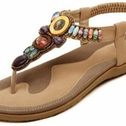 Nuheel® Women's Flat Sandals Bohemia Bead Style Herringbone Flip Flops With Beads And Stones Woman