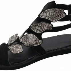 Nuheel® Womens Gladiator Flat Sandals Crystal Open Toe Rhinestone Sandals