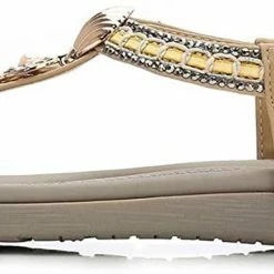 Nuheel® Woman Womens Summer Beach Flat Sandals Rhinestone Shiny Beads Slip On Flip Flops Thong Shoes